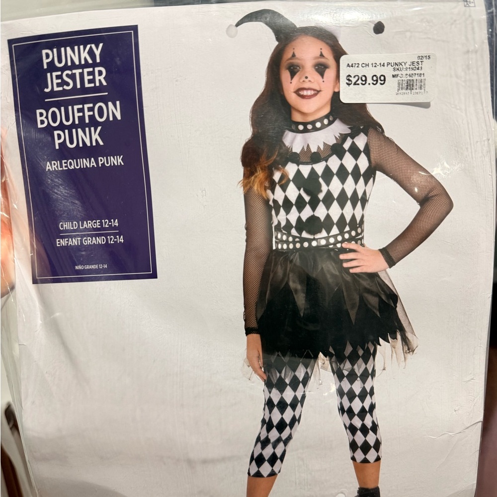 Punky Jester/Clown/Joker Kids Costume - Black and White